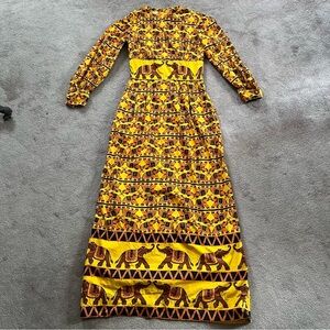 Vintage Design Thai Bancock Hand Tailored Long Sleeve Maxi Dress with Pockets